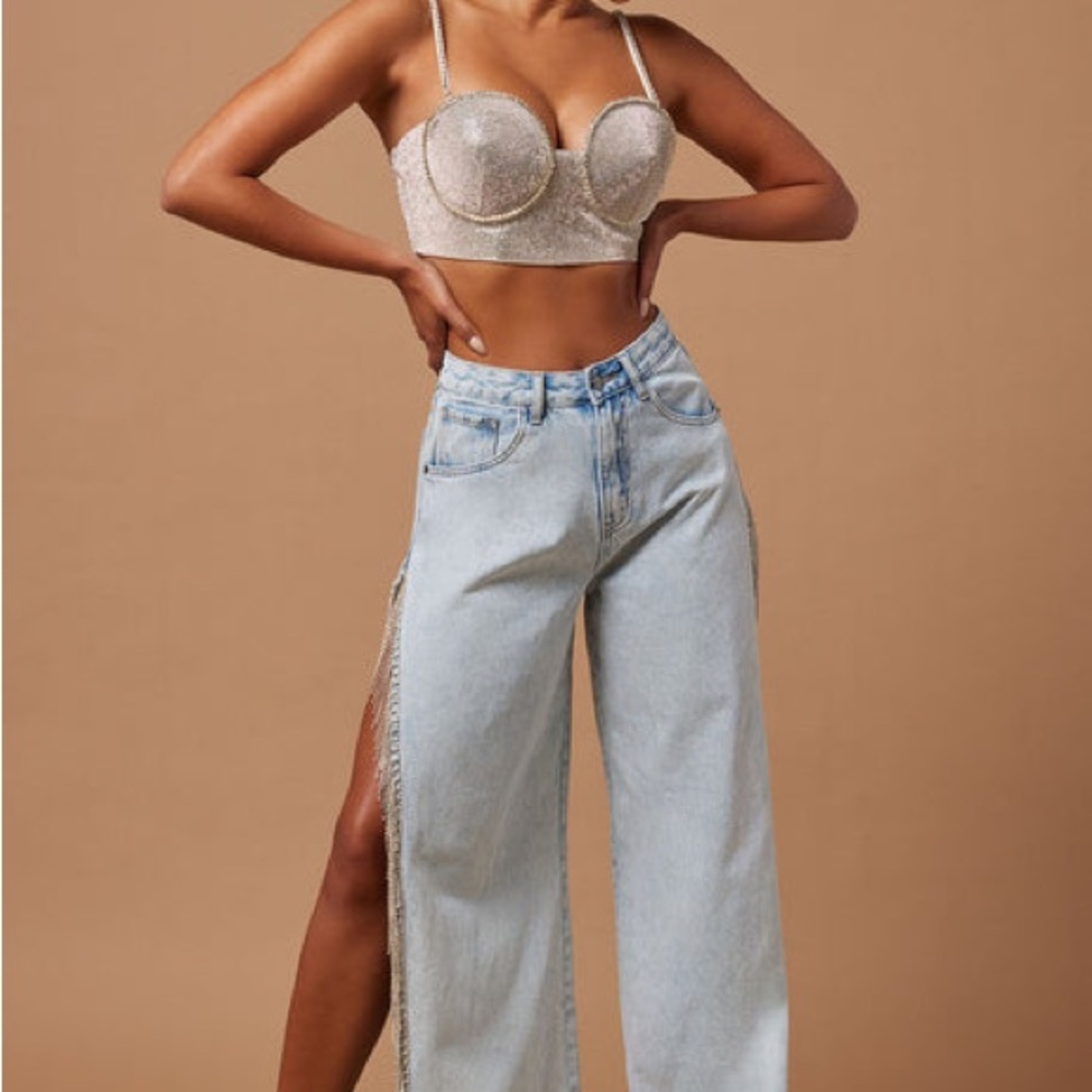 Fashion Nova Light Blue Flare Jeans size Large tag still on